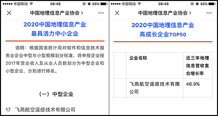 喜訊丨飛燕遙感榮獲2020中國地理信息產(chǎn)業(yè)最具活力中型企業(yè)榮譽(yù)稱號(hào)，榮耀入選2020中國地理信息產(chǎn)業(yè)高成長企業(yè)TOP50！